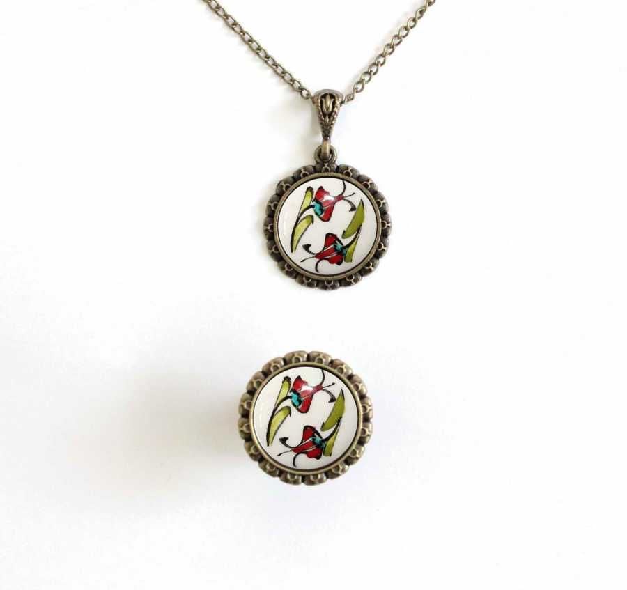 İlbay Çini Takı  Kolye Yüzük Seti 2500DS103