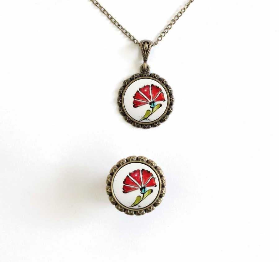 İlbay Çini Takı  Kolye Yüzük Seti 2500DS100