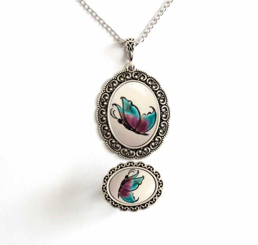 İlbay Çini Takı  Kolye Yüzük Seti 2528DS085