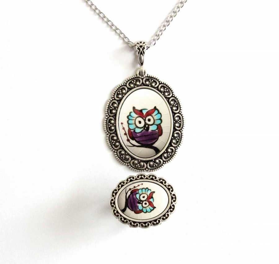 İlbay Çini Takı  Kolye Yüzük Seti 2528DS099