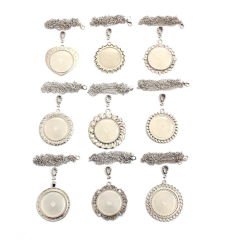 Set 126; Nikel Renkli 33 mm Zincirli Büyük Boy 9 lu Metal Kolye Malzemeleri Seti