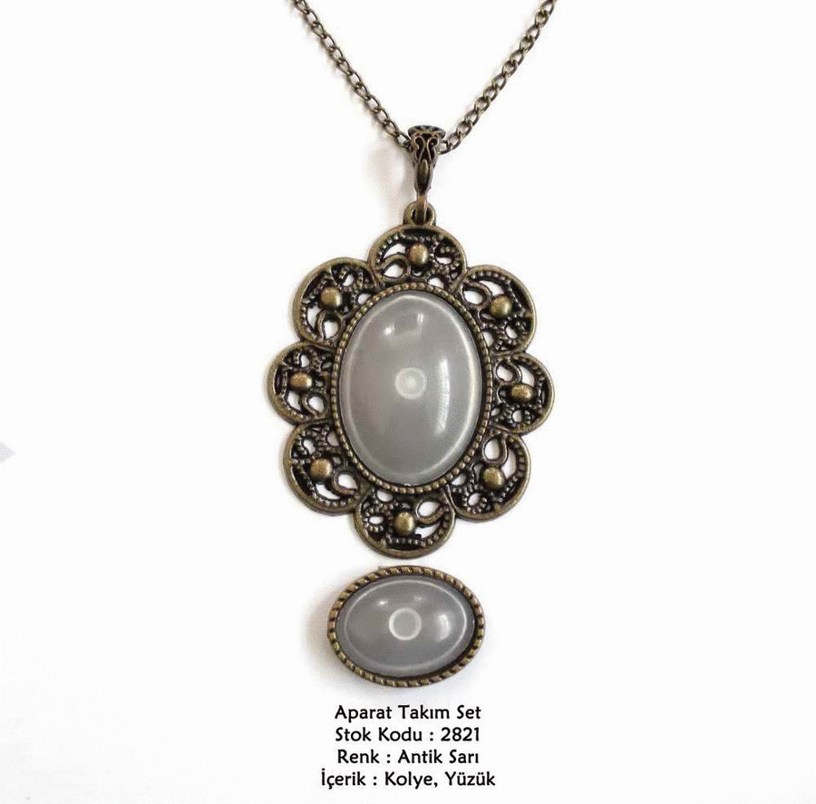 Kolye Yüzük Aparat Takım Set 2821 Antik Sarı