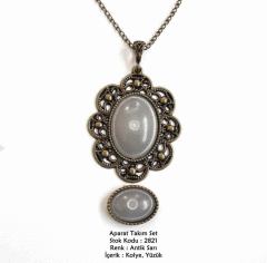 Kolye Yüzük Aparat Takım Set 2821 Antik Sarı