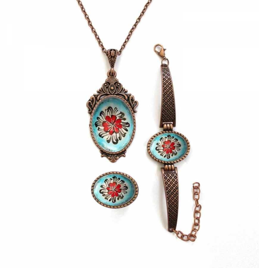 İlbay Çini Takı Kolye Bileklik Yüzük Seti 2419DS051