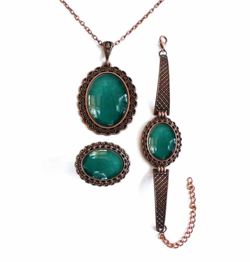 İlbay Çini Takı Kolye Bileklik Yüzük Seti 2405DS310