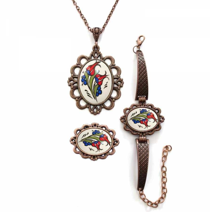 İlbay Çini Takı Kolye Bileklik Yüzük Seti 2418DS010