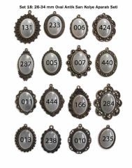 Set 18: Antik Sarı 26-34 mm Zincirli Oval 16 lı Metal Kolye Aparatı Aksesuarı Seti