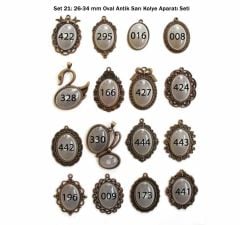 Set 21: Antik Sarı 26-34 mm Zincirli Oval 16 lı Metal Kolye Aparatı Seti