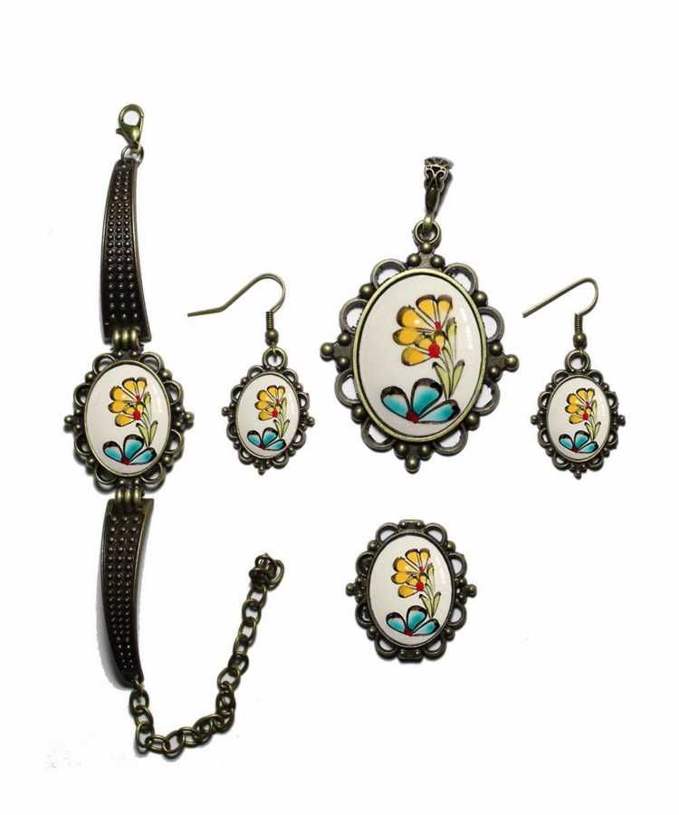 İlbay Çini Takı Kolye Bileklik Yüzük Küpe Seti 2016DS006