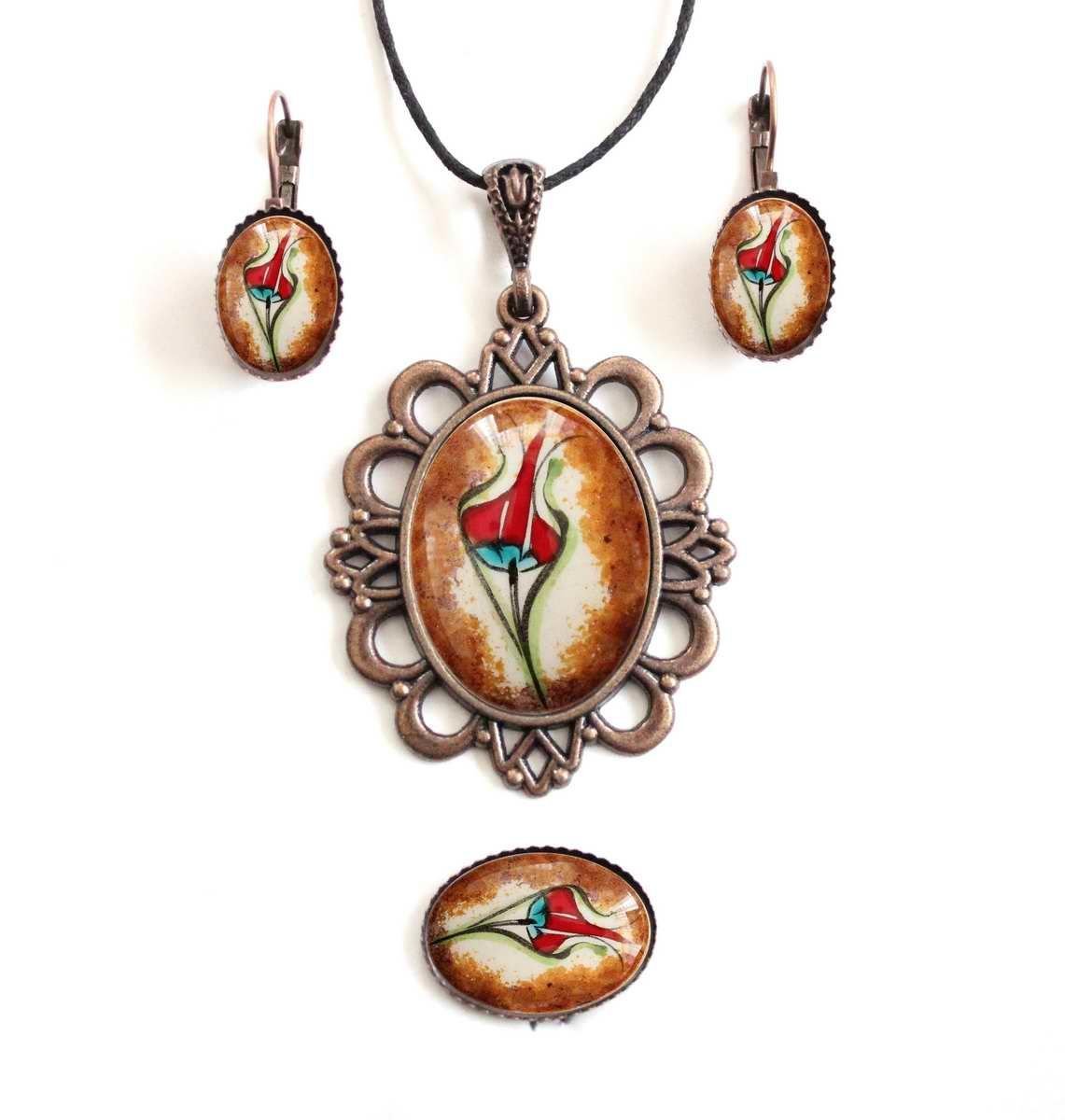 İlbay Çini Takı Kolye Bileklik Yüzük Küpe Seti 074LDS411