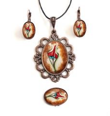 İlbay Çini Takı Kolye Bileklik Yüzük Küpe Seti 074LDS411