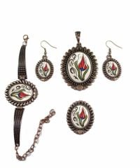 İlbay Çini Takı Kolye Bileklik Yüzük Küpe Seti 2022DS012