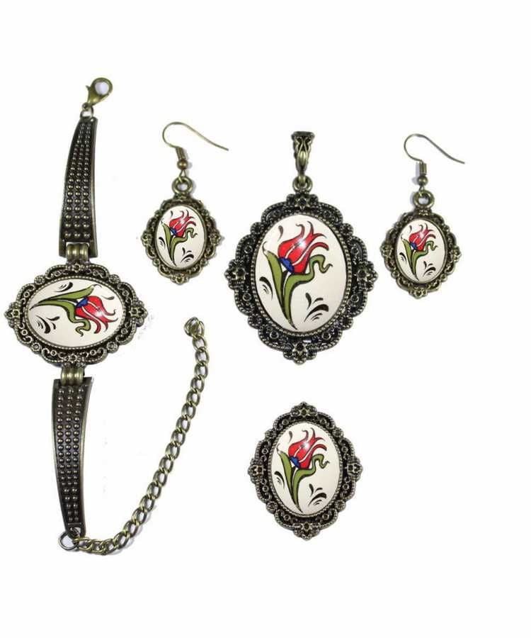 İlbay Çini Takı Kolye Bileklik Yüzük Küpe Seti 2031DS002