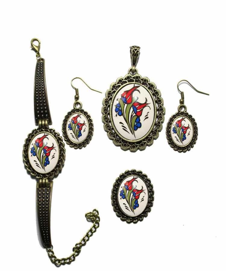 İlbay Çini Takı Kolye Bileklik Yüzük Küpe Seti 2020DS010