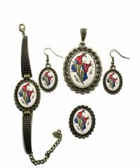 İlbay Çini Takı Kolye Bileklik Yüzük Küpe Seti 2020DS010