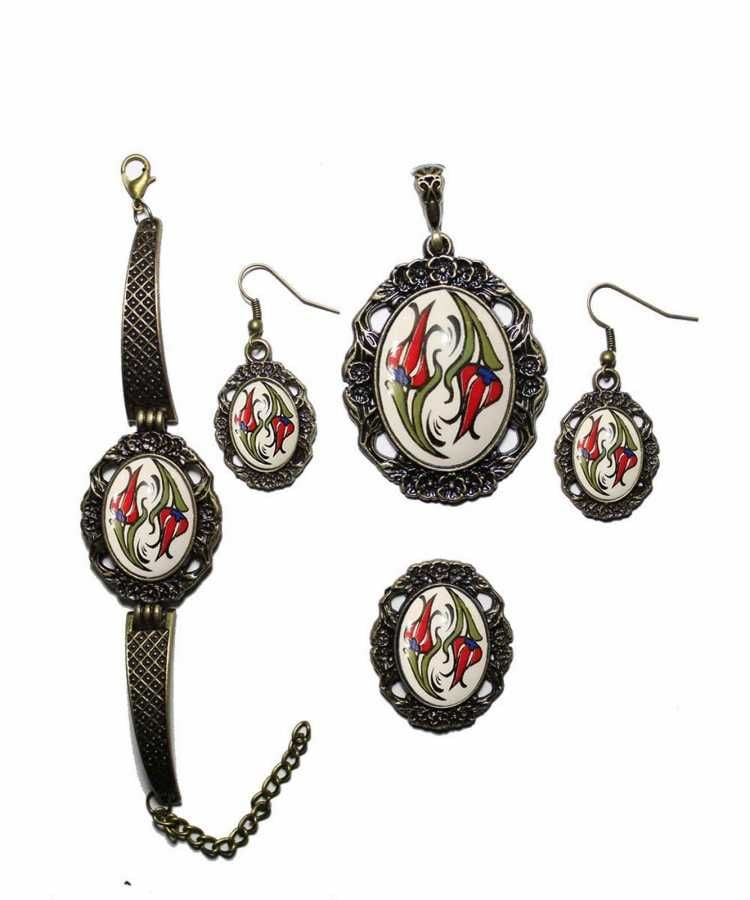 İlbay Çini Takı Kolye Bileklik Yüzük Küpe Seti 2021DS011