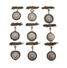 Set 117:  Antik Sarı Renkli 33 mm Zincirli Yuvarlak 9 lu Büyük Boy Metal Kolye Malzemeleri Seti