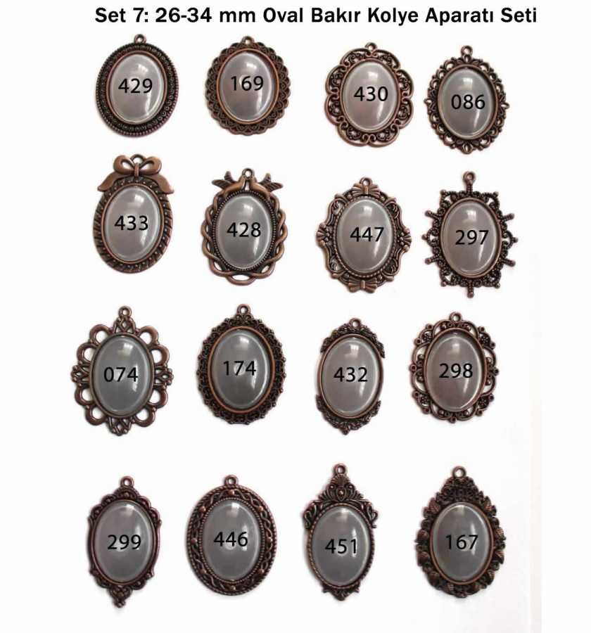 Set 07: Bakır Renkli  26-34 mm Zincirli 16 lı Oval Kolye Takı Aksesuarları Seti