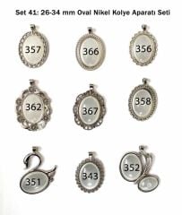 Set 41: Nikel Renkli 26-34 mm Zincirli 9 lu Oval Kolye Aparatı Seti