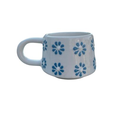 El İşi Mavi Papatya Desenli Kupa Bardak Mug - 1