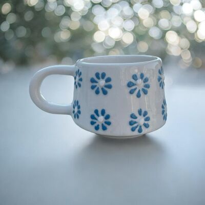 El İşi Mavi Papatya Desenli Kupa Bardak Mug - 3
