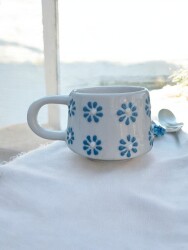 El İşi Mavi Papatya Desenli Kupa Bardak Mug - 2