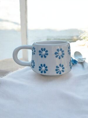 El İşi Mavi Papatya Desenli Kupa Bardak Mug - 2