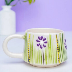 El İşi Seramik Mor Papatya Kupa Bardak Mug - 3