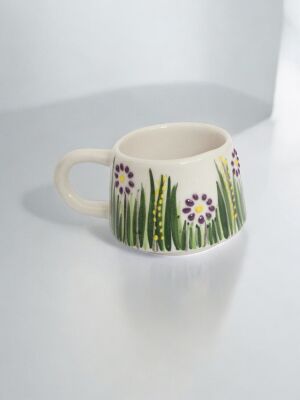 El İşi Seramik Mor Papatya Kupa Bardak Mug - 2
