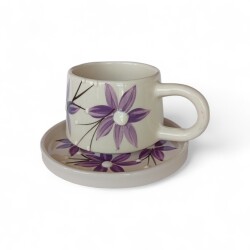 Safran Çiçeği Desenli Klasik Kazan Seramik Tabaklı Kupa Bardak Mug - 1