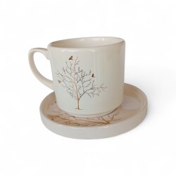 Yaldızlı Ağaç Desenli Times Seramik Tabaklı Kupa Bardak Mug - 1