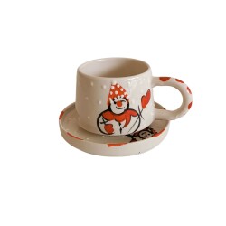 Yılbaşı Kardanadam Desenli Klasik Kazan Seramik Tabaklı Kupa Bardak Mug - 2