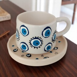 Yuvarlak Nazar Desenli Klasik Kazan Tipi Tabaklı Kupa Bardak Mug - 2