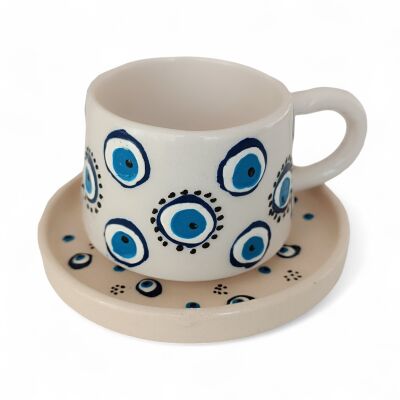 Yuvarlak Nazar Desenli Klasik Kazan Tipi Tabaklı Kupa Bardak Mug - 1